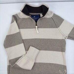 American Eagle Mens Quarter Zip Moc Neck‎ Striped Cotton Sweater Y2K Size Small